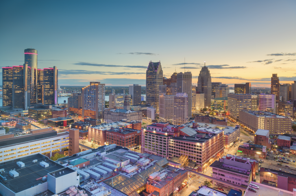 Aerial view of Downtown Detroit